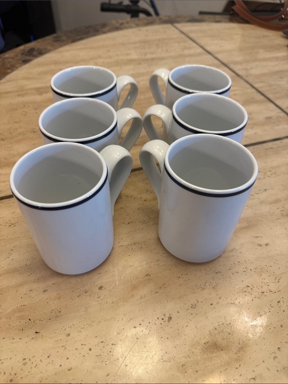 Dansk White Mugs with Black Rim - Set of 6